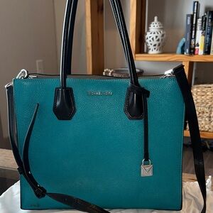 Michael Kors Turquoise Satchel with Black and white Accents